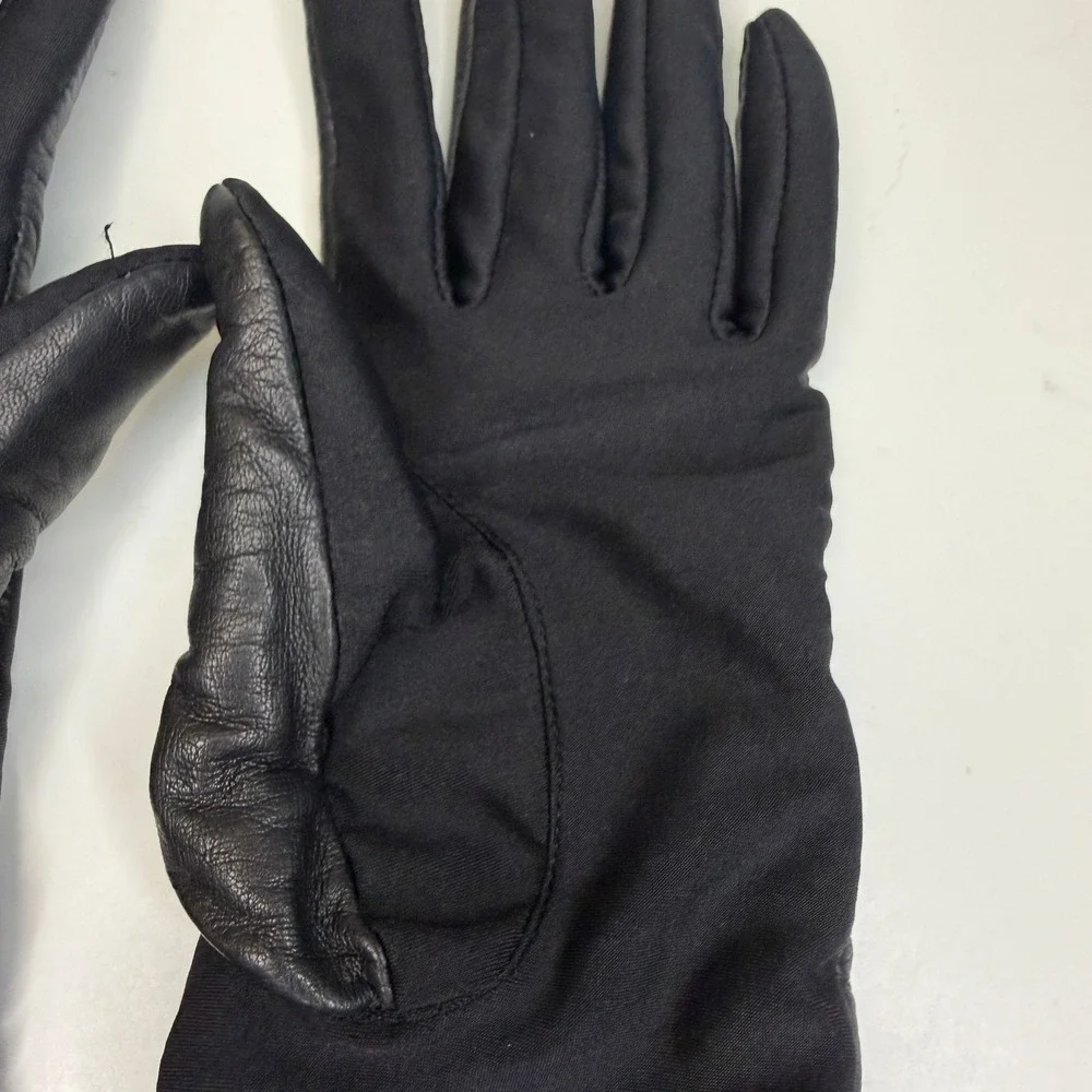 Isotoner Gloves Women Black M Leather Spandex Knit 10